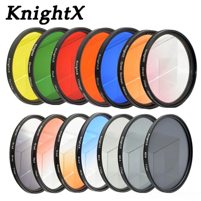 

24 color filter gnd graduated 52mm 58mm uv cpl red yellow blue Camera Lens For canon nikon 500d 60d color set kit 700d