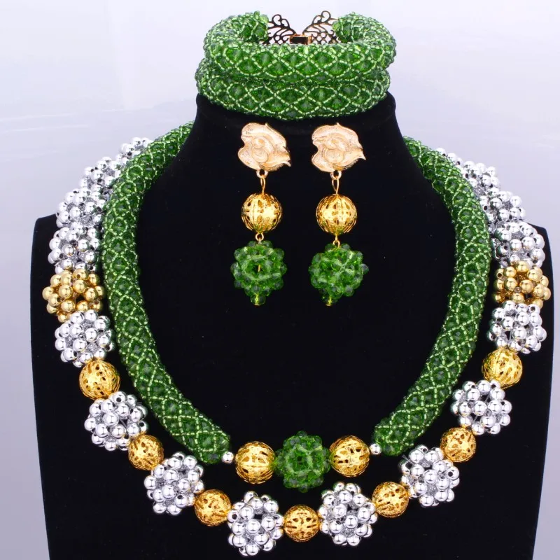 4 ujewelry индийские свадебные украшения комплект Серебряный и белый шары ручной работы браслет серьги ожерелье комплект для нигерийской свадьбы