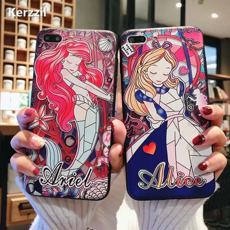Ретро рельефный чехол для iphone X 7 plus 8 милый мультфильм Алиса Рапунцель Жесткий ПК 6