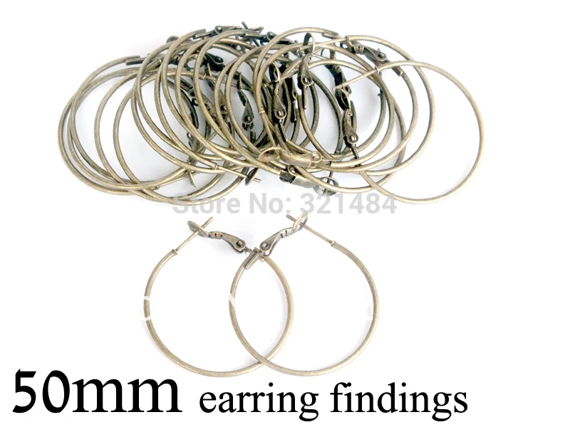 Free shipping Antique bronze brass 200pc 50mm Earwires Earring Hoops-Wires-Hooks Jewelry Hoop Earring Findings