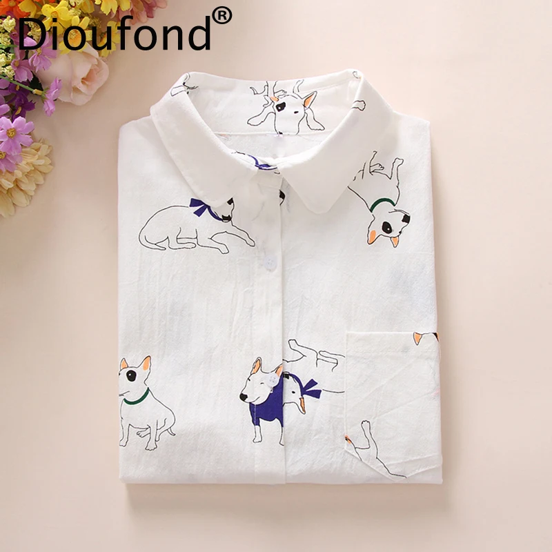 Женская хлопковая блузка Dioufond с животными женские рубашки длинными рукавами и