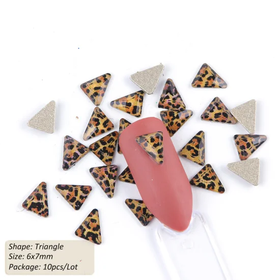 6X7cm Triangle 10 шт./лот Стразы для нейл-арта, сексуальные желтые леопардовые бриллианты с плоской задней поверхностью, стеклянные камни, 3D Подвески, украшения для ногтей CH742 - Цвет: 6X7cm Triangle