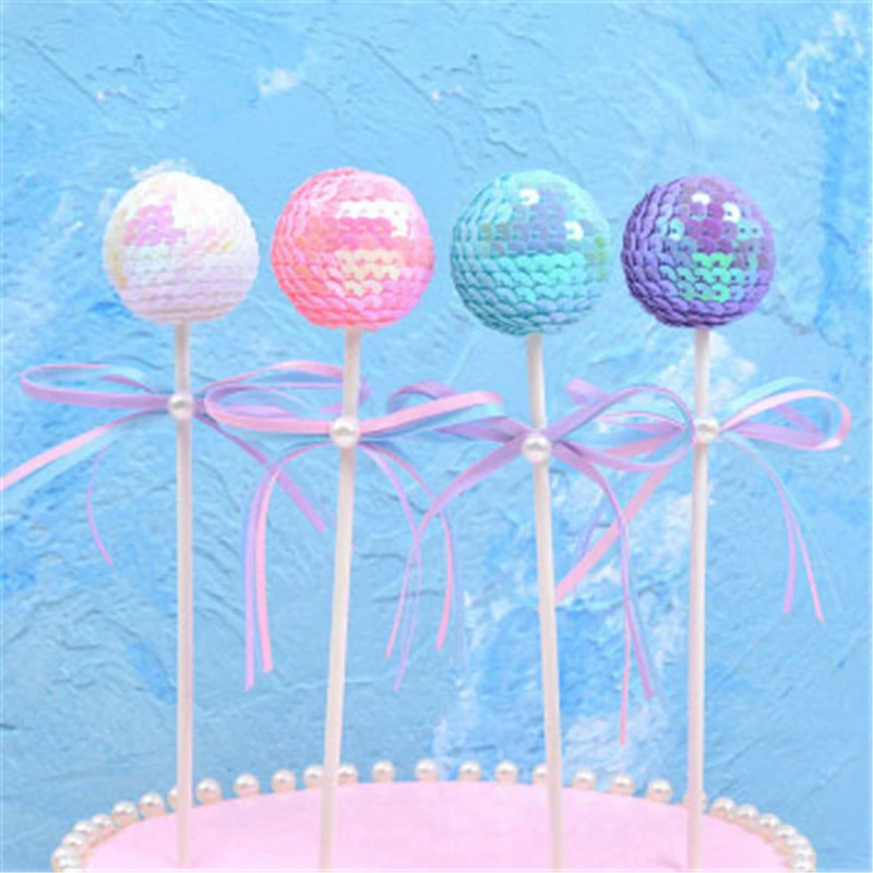 Розовый Цветок сакуры блестящий шар топпер для торта украшение на день рождения