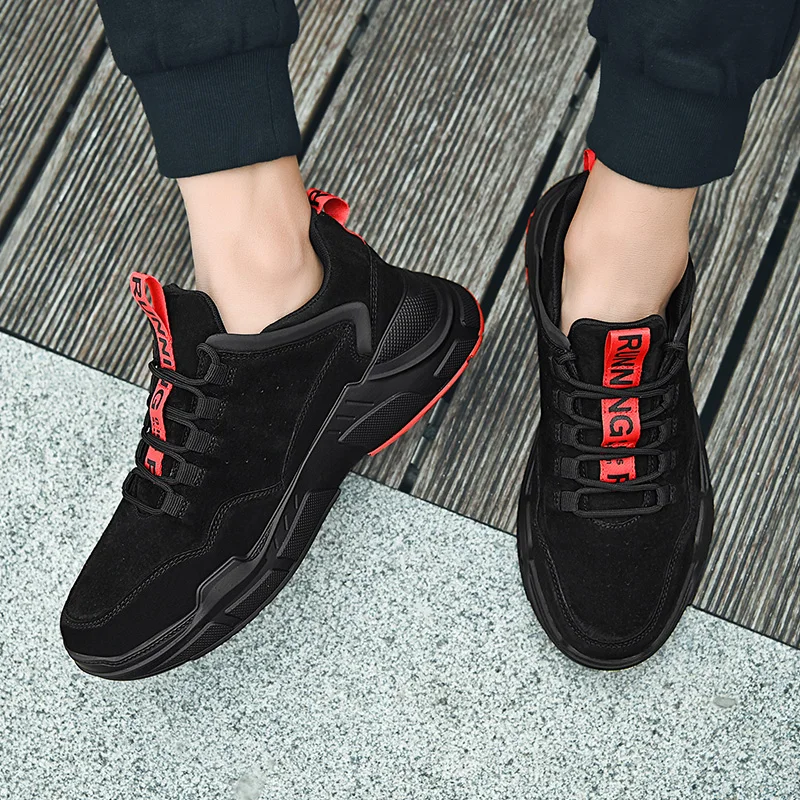 SUROM Running Shoes For Men Leather Sneakers Spring Outdoor Comfortable Athletic Male Trainers | Спорт и развлечения