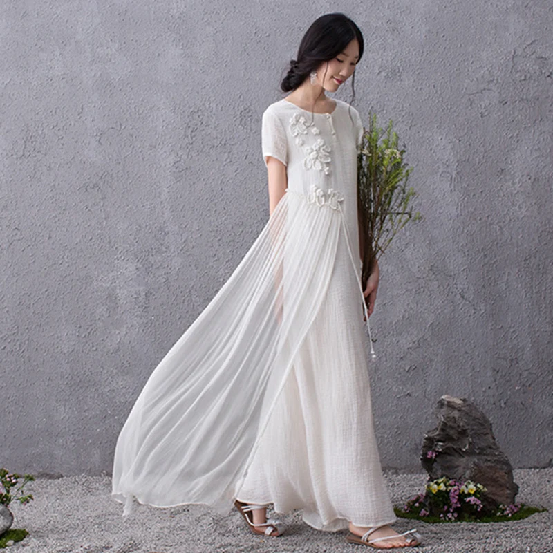 Женское винтажное Хлопковое платье макси свободное повседневное с принтом