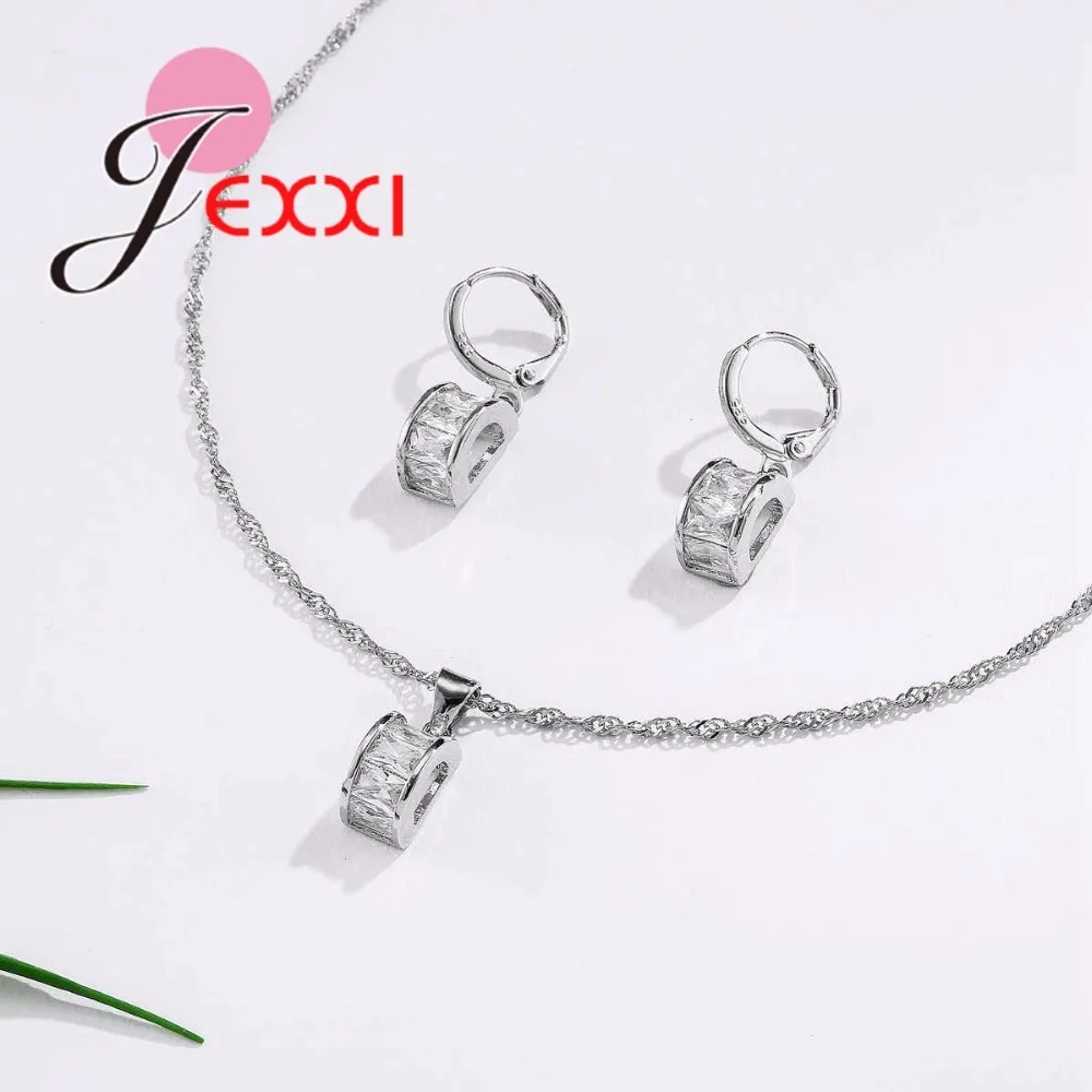 925 Sterling Silver Jewelry Sets for Women Wedding Gift Charm AAA White Austrian Crystal Half Round Design | Украшения и