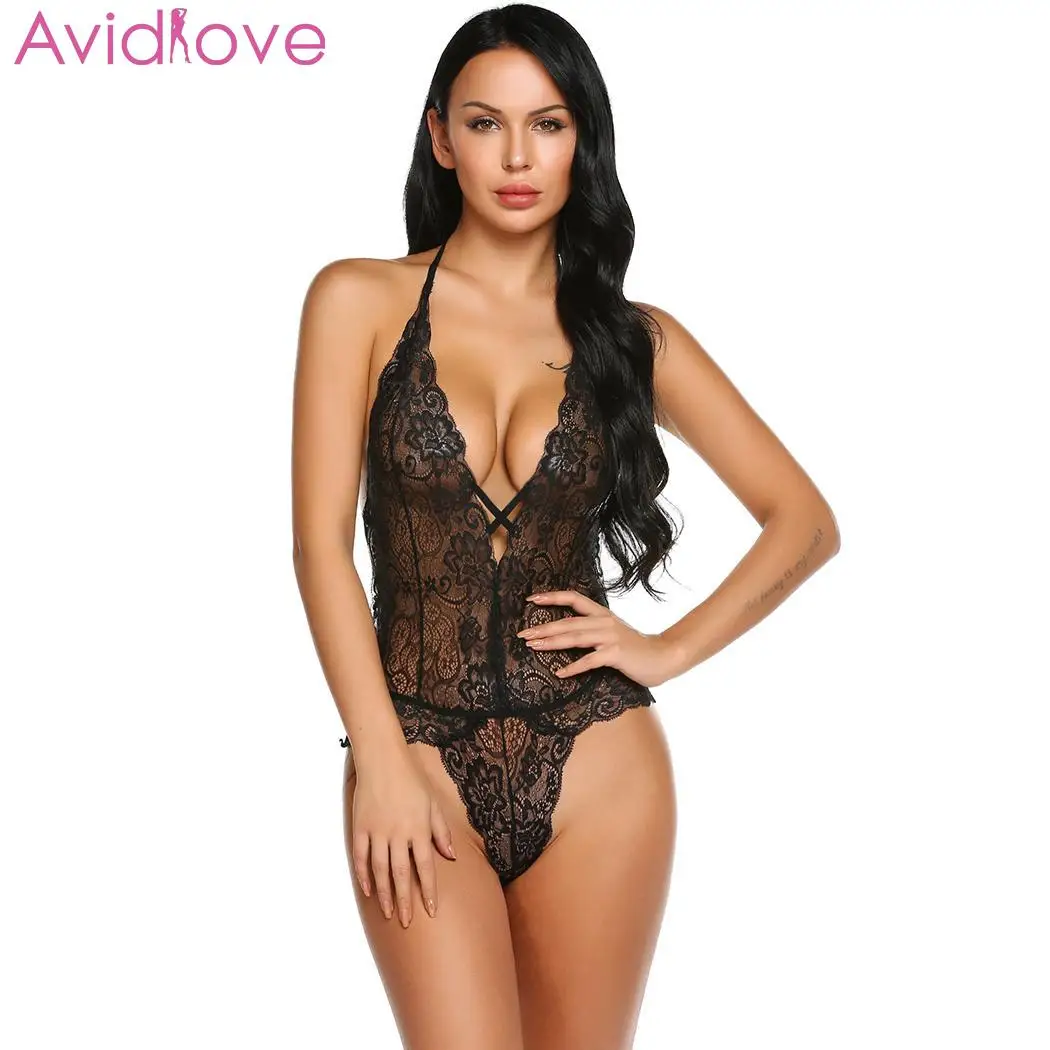 Женское боди с чулками Avidlove сексуальное нижнее белье Кружевное бретелькой через