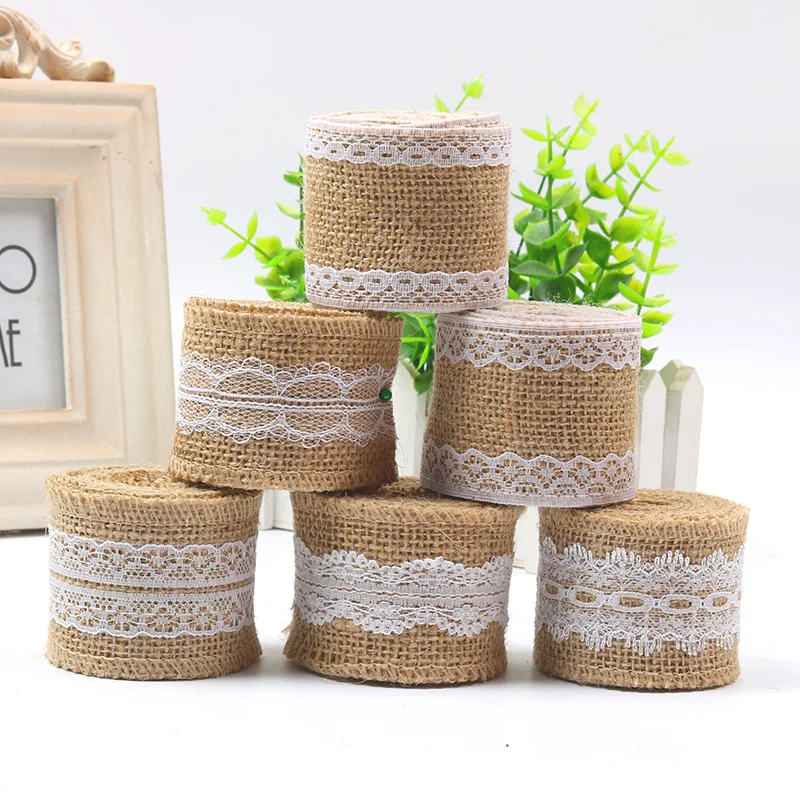 2 м/лот 5 см кружевная отделка натуральный лента из джута, мешковины DIY ручной работы льняной лента Ribons для поделок свадебные Швейные аксессуары для художественного оформления