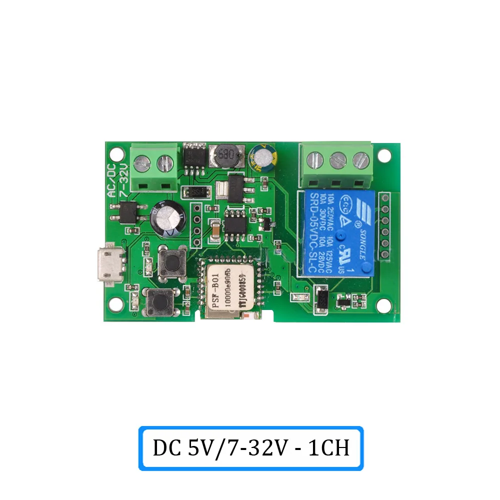 1CH DC5V 7-32V Смарт-модуль дистанционного управления eWeLink 4CH DC5V 12 в 32 В 220 В Jog Inching самоблокирующийся радиочастотный приемник 10A реле wifi беспроводной переключатель - Комплект: 1CH DC5V 7-32V