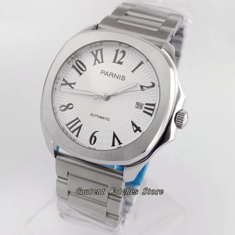 39 мм Parnis нержавеющая сталь синий/белый циферблат сапфир 21 jewels Miyota 8215