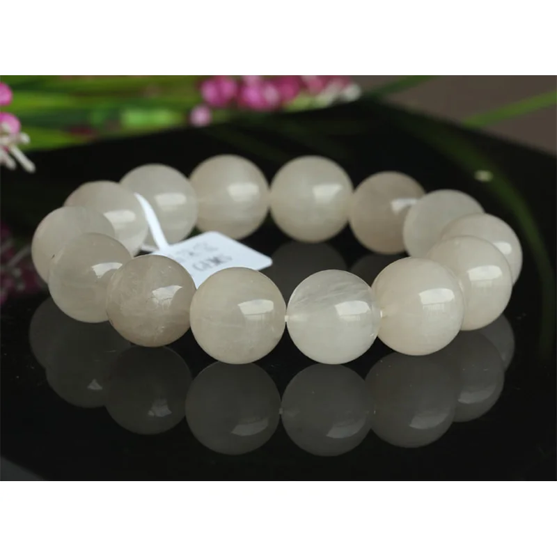 

Free Shipping Genuine Natural White Rabbit Hair Rutile Quartz Finished Stretch Men'S Bracelet Round Big beads 12-15mm