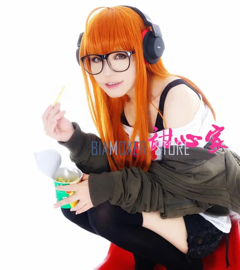 Biamoxer P5 90 см Persona 5 футаба Сакура косплей парики длинные прямые оранжевый