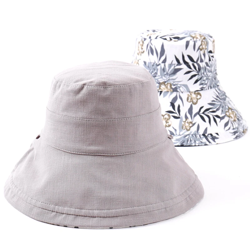 Double Sided Flower Bucket Hat Women Korean Folding Sunhat Large Wide Brim Summer Hats Lady Panama Cap Beach | Аксессуары для