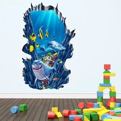 3D Seabed World Shark Dolphin Bedroom Living Room Children's Wall Sticker 6610 | Дом и сад