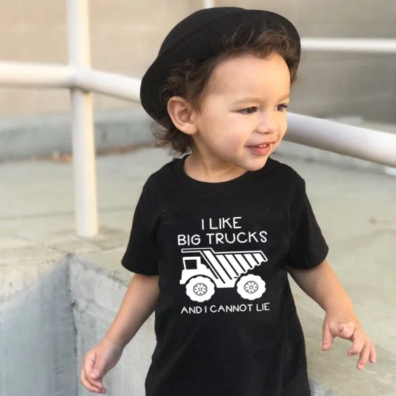Детская футболка с надписью «I Like Big Trucks and I Not Lie» детские топы с круглым вырезом, забавная Повседневная Блузка для малышей, футболка милые рубашки для маленьких мальчиков