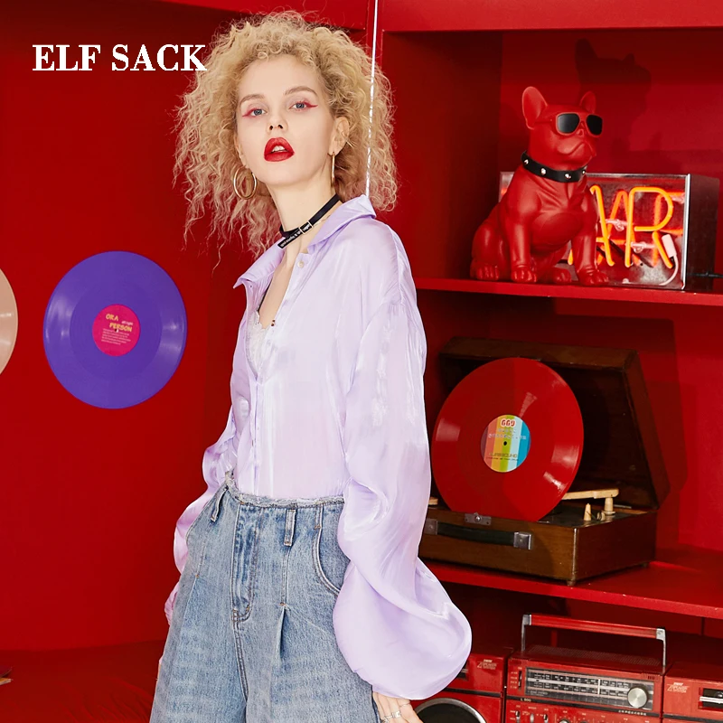 ELFSACK 2019 New Oversized Woman Shirts Solid Casual Women Blouse Stylish Puff Sleeve Femme Streetwear Ladies Blouse|Блузки| |