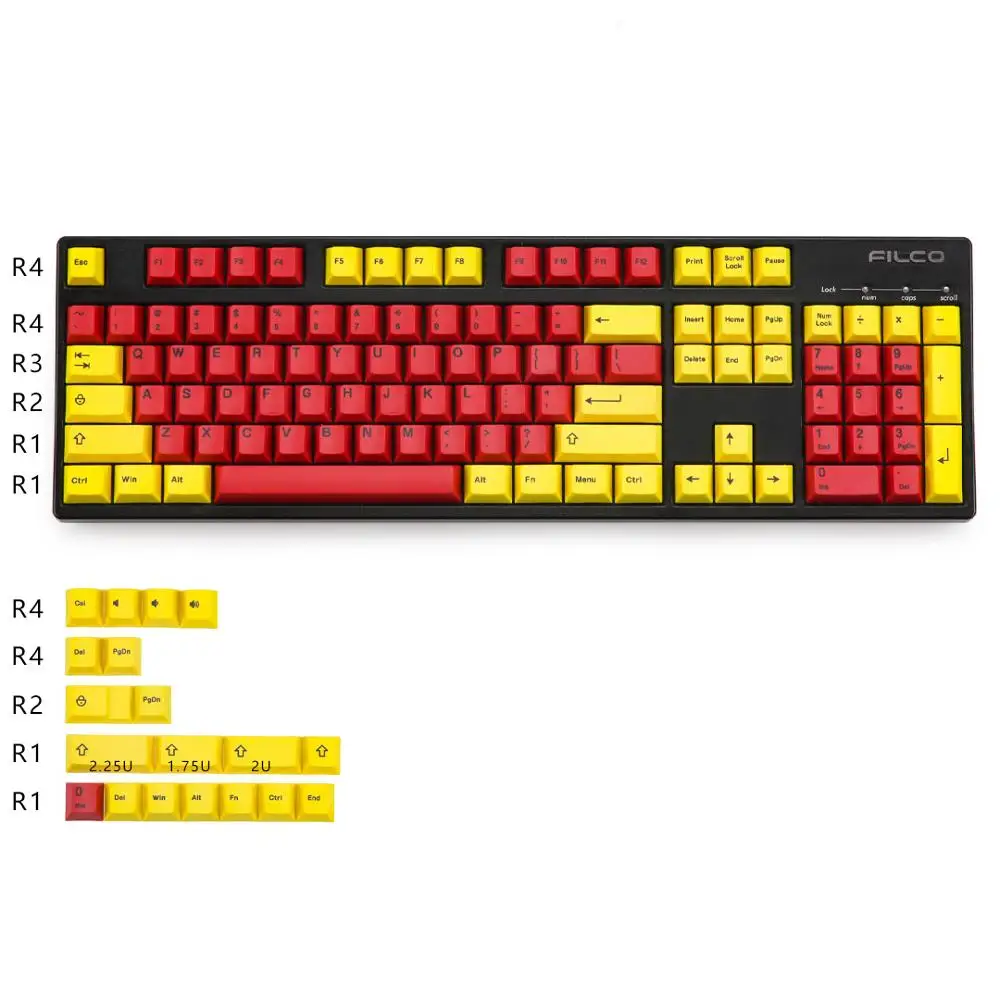 Yellow Red 123 keys Желтые и красные брелки Вишневый профиль краситель-подложка PBT 123 клавиши для вишневой механической клавиатуры подходят GK64 TADA68 - Цвет: Yellow Red 123 keys