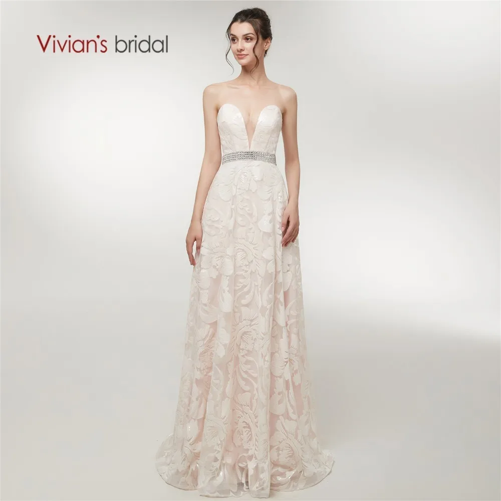 Vivian's Bridal 2018 Appliques Crystal Sashes Women Evening Dress Sexy Straight Sleeveless Backless Floor-length Formal | Свадьбы и