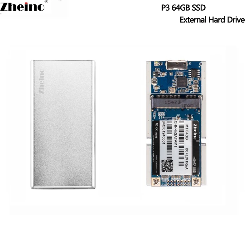 Zheino P3 USB3.0 64 ГБ SSD Портативный внешний жесткий диск Алюминий супер Скорость с mSATA