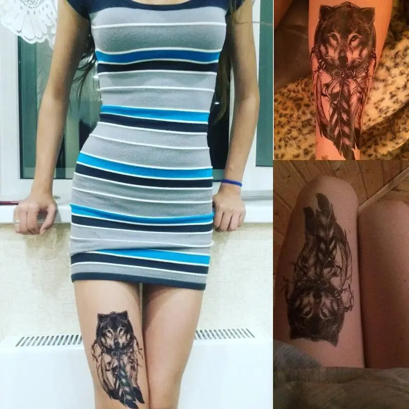 Временные татуировки с волком водостойкие для женщин поддельные ручные животные