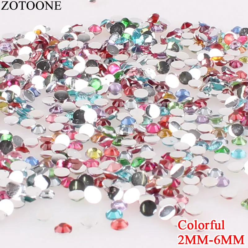 ZOTOONE 2-6 мм 1000 шт прозрачные Стразы AB без горячей фиксации плоские с оборота Стразы для ногтей для одежды ногти 3D дизайн ногтей украшения
