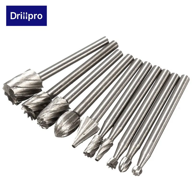 Drillpro 10 шт., 3,175 мм, HSS Фрезерные фрезы, сверла, фрезы для Dremel и роторной гравировки, аксессуары для станков