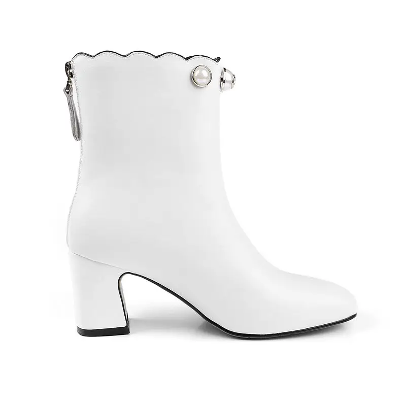 

Smeeroon cow genuine leather boots zip ankle boots for women square toe high heels autumn winter boots wedding shoes