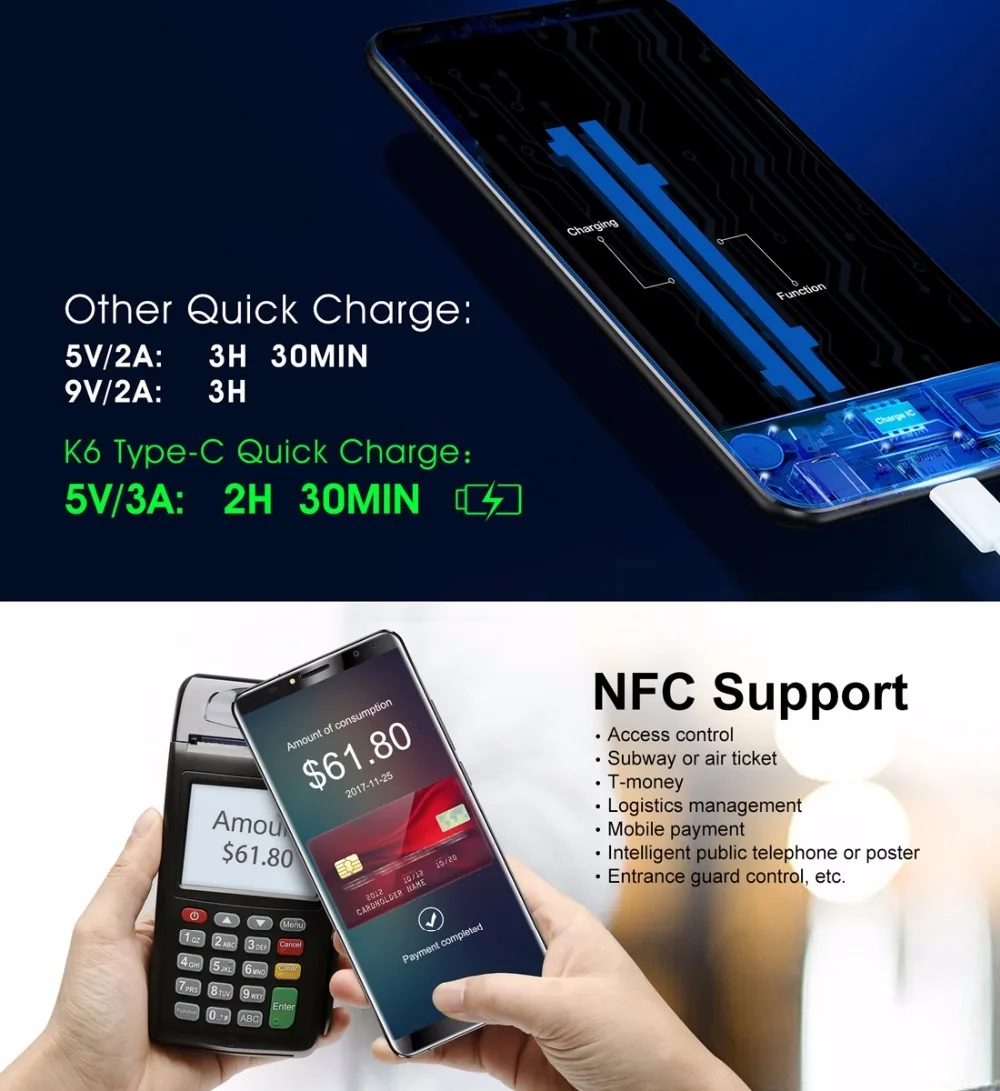 Oukitel K6 6 0 дюймов 18:9 полный Экран смартфон 4G MT6763 Octa Core Android 7 1 ГБ Оперативная память B