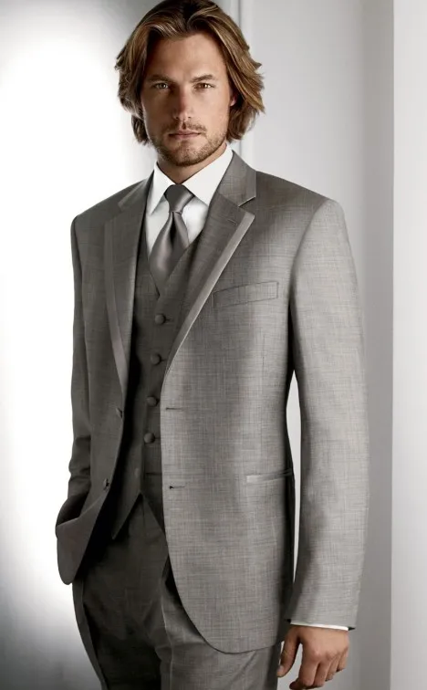

Classic Groom Tuxedo Light Grey Groomsmen Notch Lapel Wedding/Dinner Suits Best Man Bridegroom (Jacket+Pants+Tie+Vest)B420
