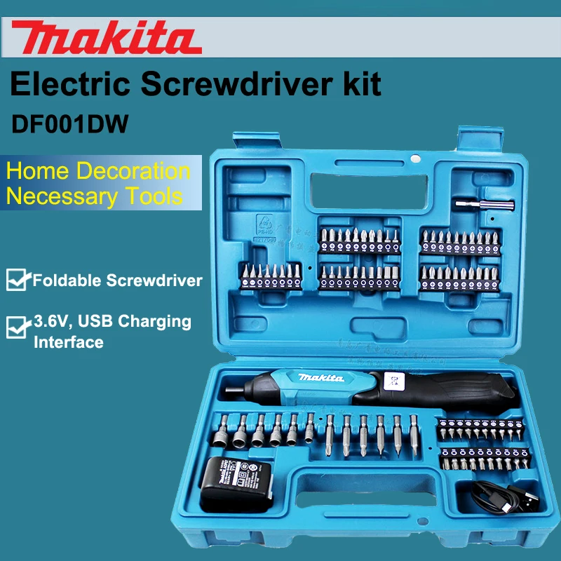 Японская аккумуляторная отвертка Makita DF001DW, Электрическая отвертка, набор, 3,6 В, usb интерфейс зарядки, складные отвертки, инструменты