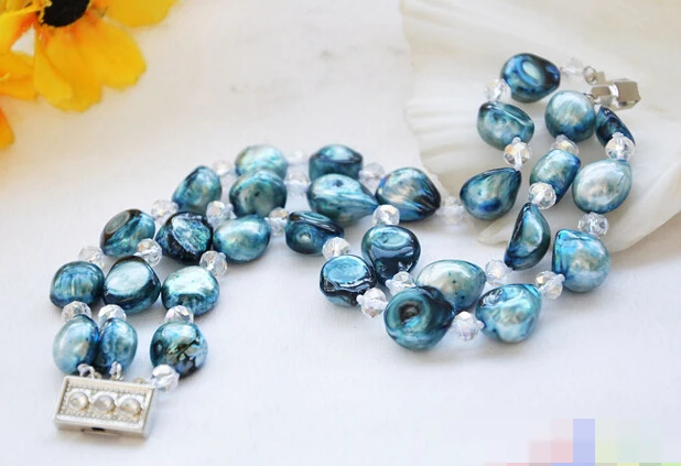 09573 3row blue baroque pearl faceted crystal bracelet | Украшения и аксессуары