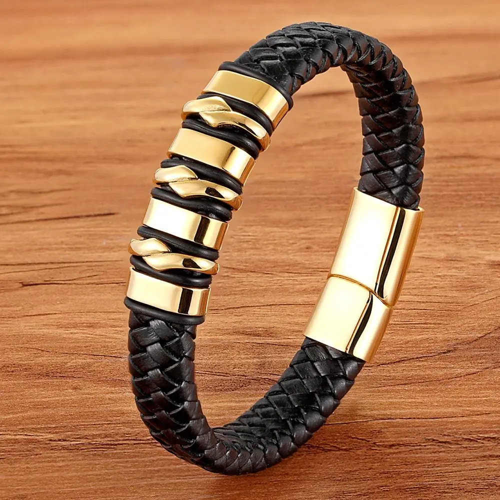Bracelet 02 XQNI дизайн браслеты из натуральной кожи для мужчин Геометрическая строчка золотого цвета Высокое качество для дня рождения подарок - Окраска металла: Bracelet 02