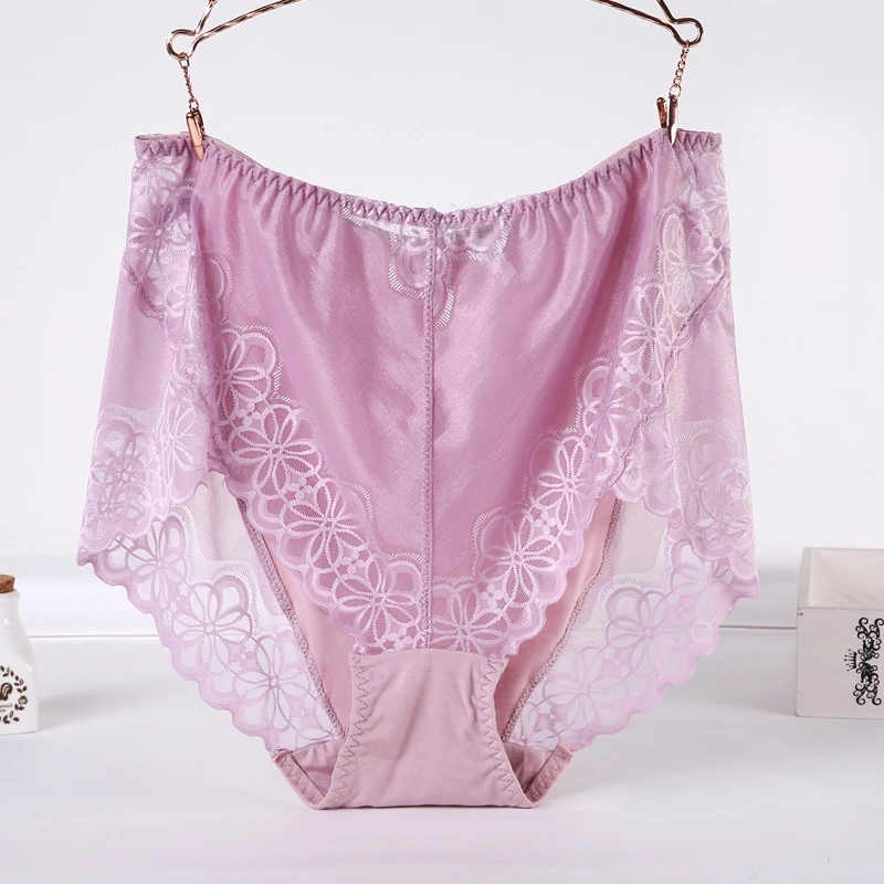 Pink Женские трусики с высокой талией большого размера, женское нижнее белье большого размера, трусы размера плюс, прозрачные сексуальные кружевные женские трусики 5XL 6XL - Цвет: Pink