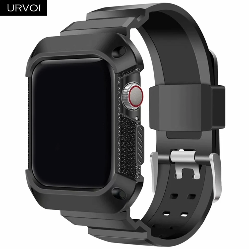 URVOI силиконовый ремешок с крышкой для apple watch 4 чехол iwatch протектор спортивный