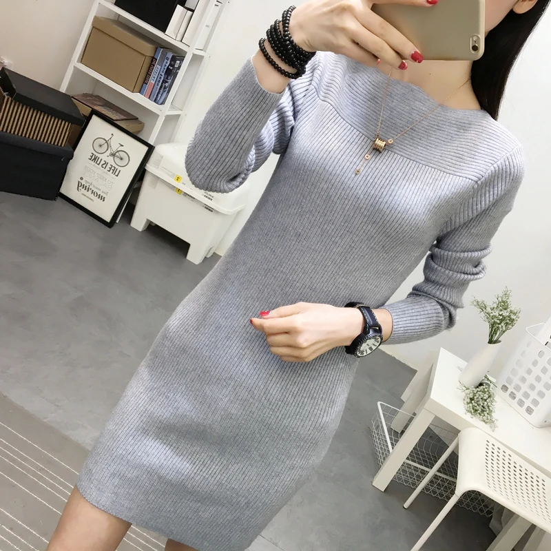 Осень зима 2020 женское платье свитер теплые пуловеры эластичное Облегающее