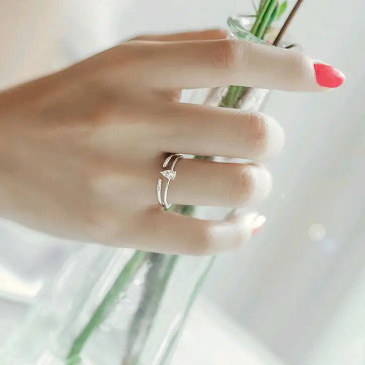 S925 silver ornaments delicate set teardrop-shaped zircon double ring opening wedding | Украшения и аксессуары