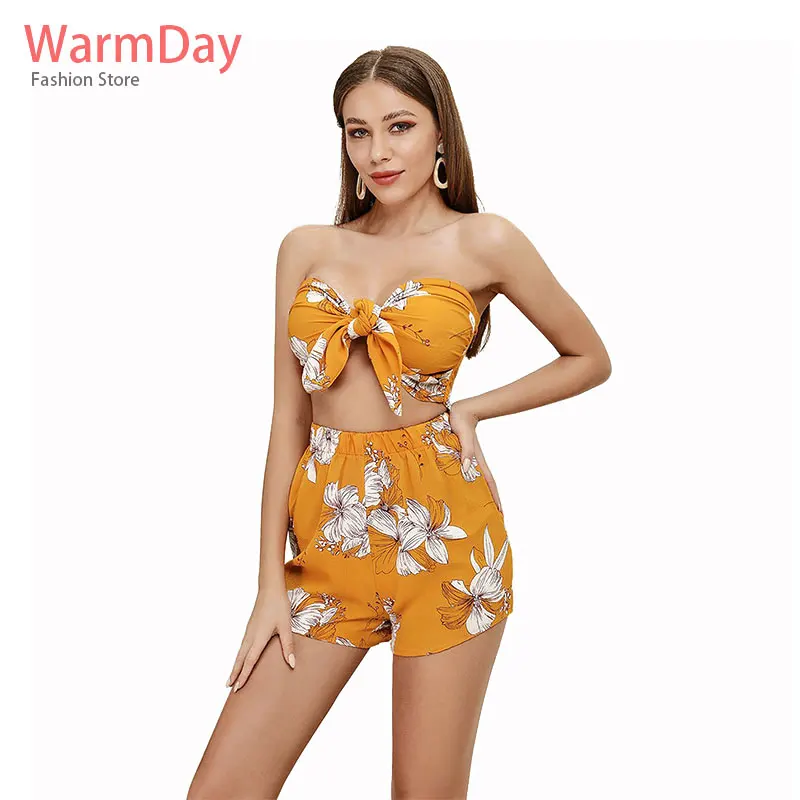 Warmday Лето 2019 г. пикантные комплект из двух предметов для женщин клуб наряды шорты