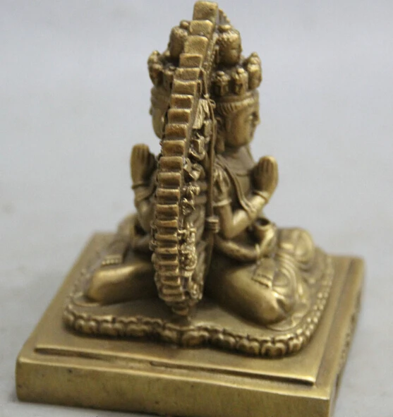 4 тибетская Латунь 2 лица 1000 Arms Avalokiteshvara богиня Кван Инь статуя Гуань R0711|statue 1/4|statues