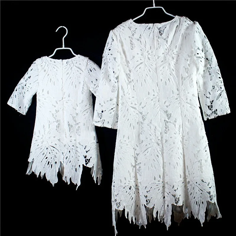 Mother Daughter Dresses Lace White Wedding Dress for Mommy and Me Clothes Family Look Autumn Long Mom | Мать и ребенок