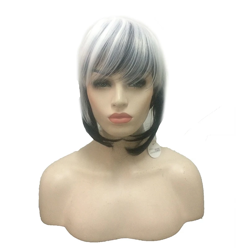 HAIRJOY Женские синтетические волосы черный белый двойной цвет короткий прямой парик в стиле БОБО
