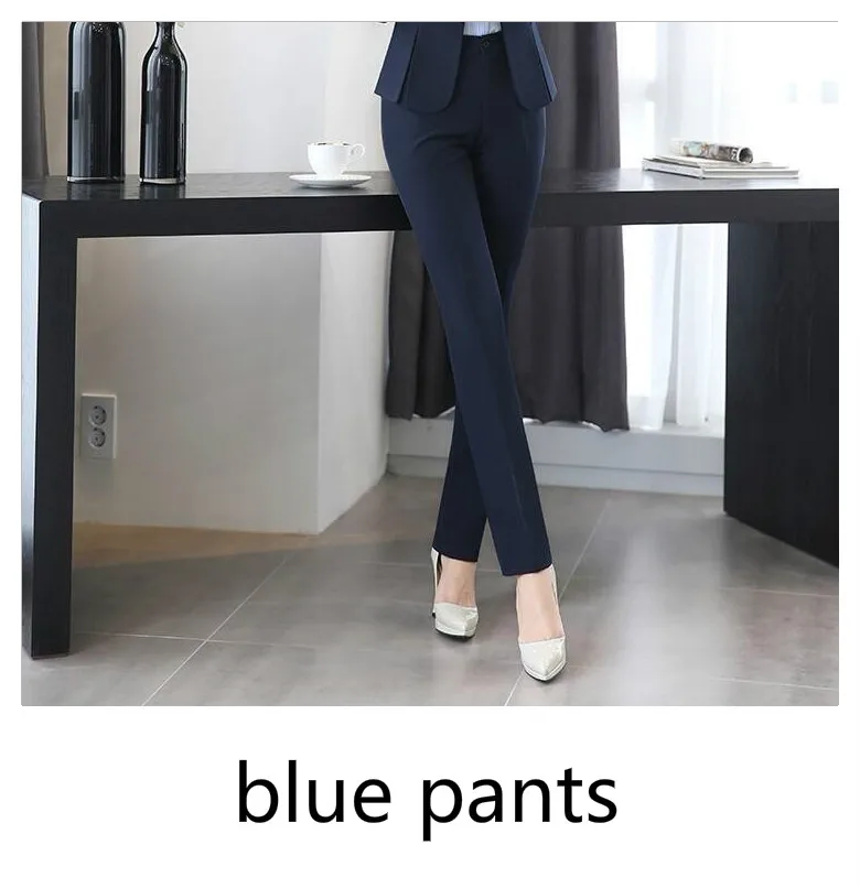 blue pants Модная женская тонкая OL куртка, пальто, длинный рукав, v-образный вырез, воротник, уличная одежда на одной пуговице, верхняя одежда, Женский деловой костюм с пиджаком - Цвет: blue pants