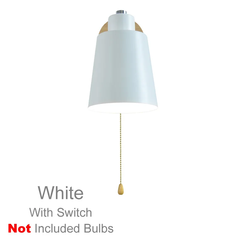 White with switch Современный деревянный настенный светильник s прикроватный настенный светильник E27 с выключателем на молнии бра скандинавский настенный светильник для спальни 5 цветов 85-285 в - Цвет абажура: White with switch