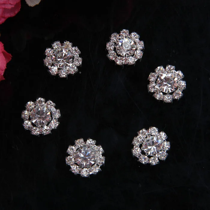 10PCS Crystal Clear Rhinestone Button Fit For Sew On Flower Center 12MM Flat Back Silver Color Jewelry Diy Hair Accessory |