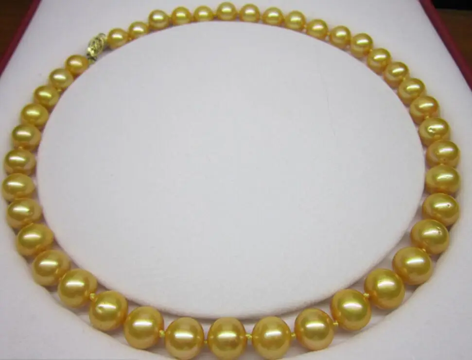 

free shipping 10-11mm Genuine south sea pearl necklace yellow