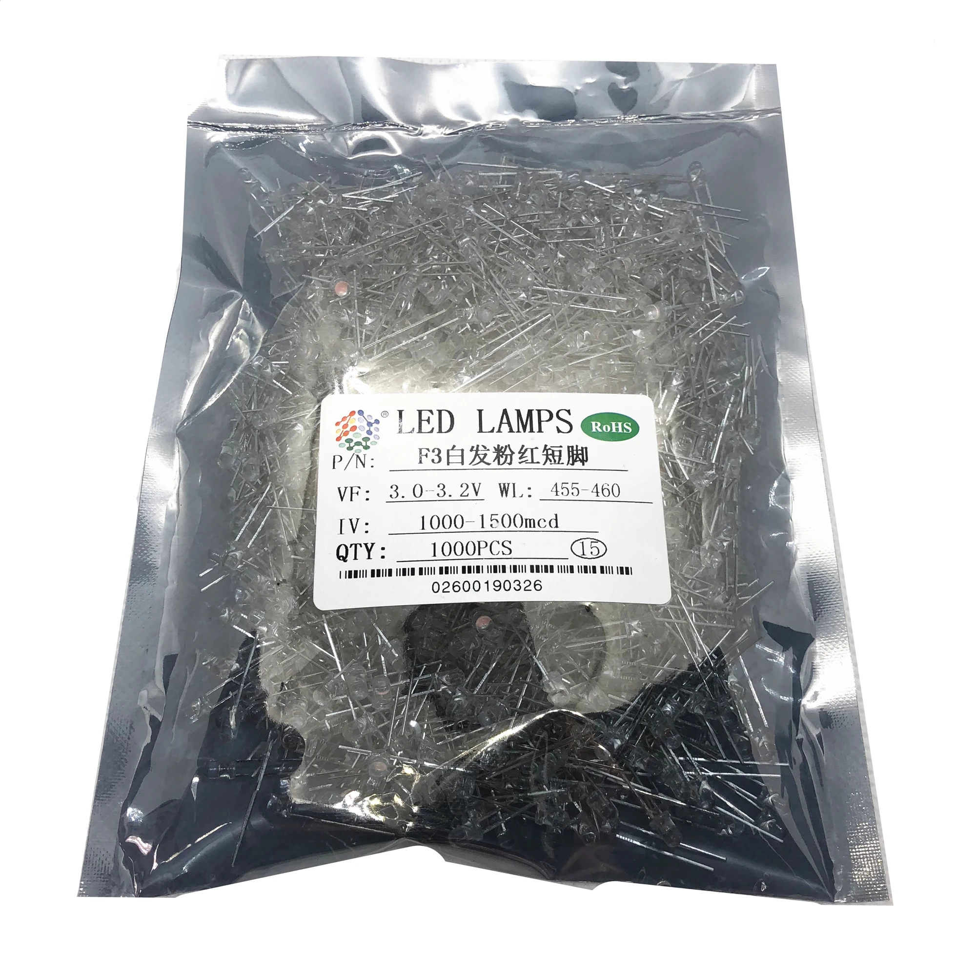 1000 шт F3 3 мм розовый светодиод 0 2 V 425 460nm 1500MCD DIP короткие ножки (прозрачный) свет