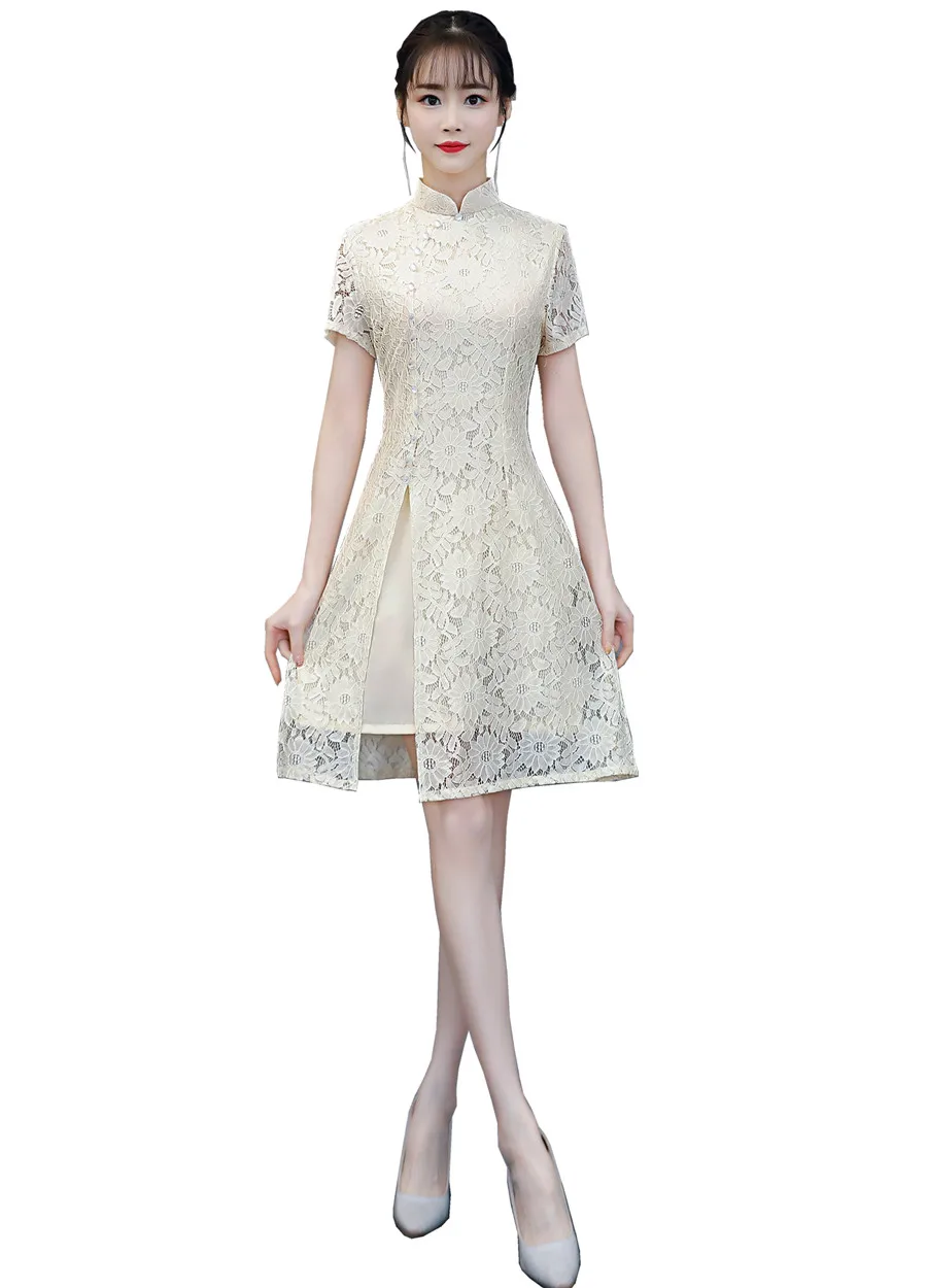 Шанхай история короткие Cheongsam китайское восточное платье женские Qipao национальный тренд стильные китайские платья кружевное китайское платье - Цвет: 65