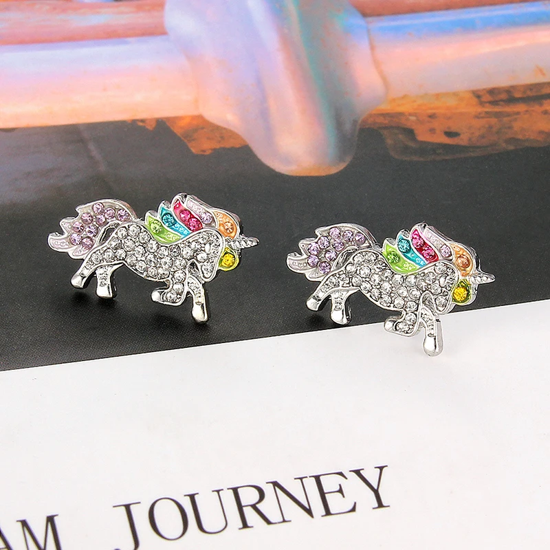 Wedding Stud Earrings Jewelry Crystal Unicorn Cute Animal Small Earrings Women Girl Birthday Gift Jewelry Party Accessories