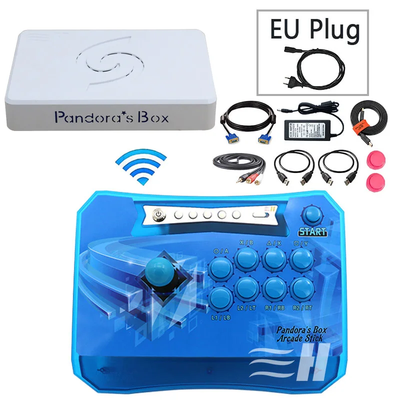 1P blue EU plug Pandora Box 6 1300 в 1 беспроводной игровой джойстик контроллер 2 игроков джойстик консоль может добавить 3000 игры fba mame ps1 3d игры - Цвет: 1P blue EU plug