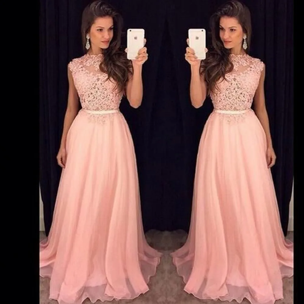 BEPEITHY Vestido Longo арбузное шифоновое длинное вечернее платье Новое поступление платье для выпускного вечера вечерние платья - Цвет: Розовый
