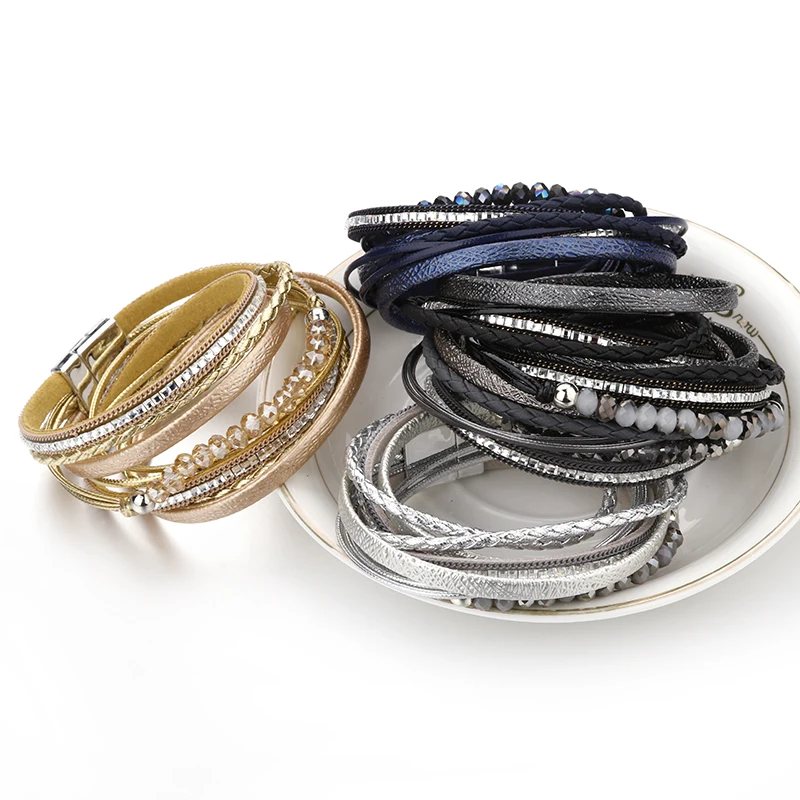 Модный Многослойный кожаный браслет ALLYES в стиле бохо с бусинами из кристаллов